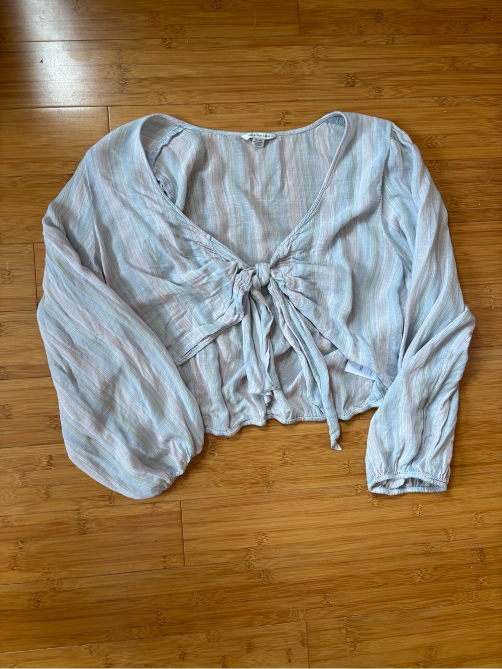American Eagle Pastel Light Blue Deep V Neck Blouse Long Sleeve size XL